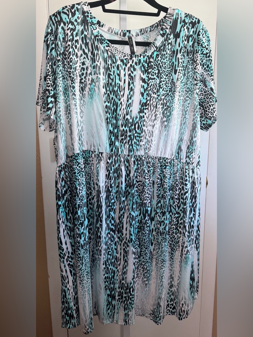 Glitzy Girlz Boutique 3X Aqua Animal Print Empire Waist Swing Mini Dress